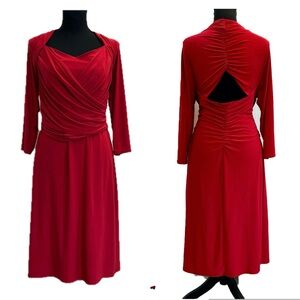 Frank Lyman red CrissCross-Front ruched jersey midi Dress Sz 14 open back